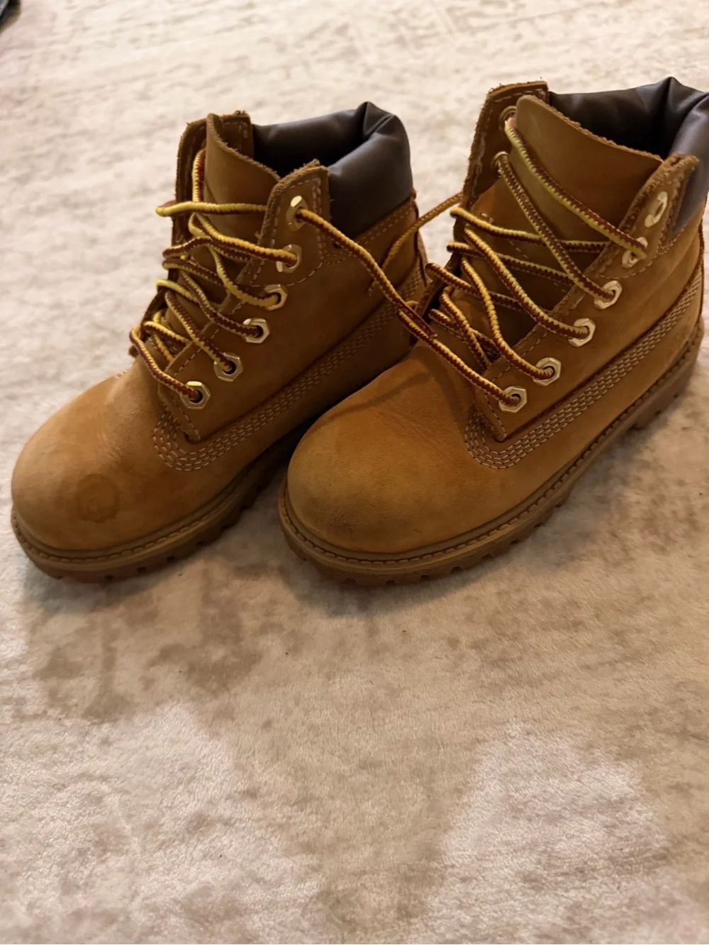 Original Timberland Kids Tan Lace-Up Work-Style Boots with Padded Collar